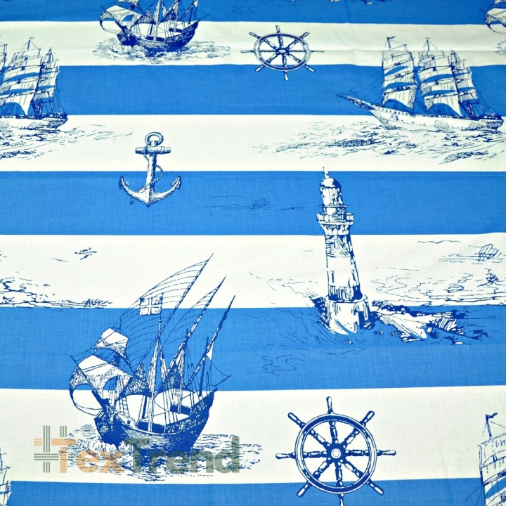 Baumwolle 100% Schiffe auf weiß-blauen Streifen