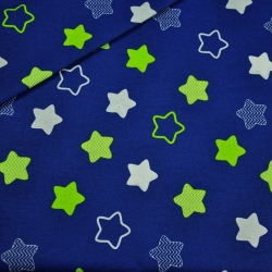 Baumwolle 100% Lebkuchensterne weiß-limettengrün auf dunkelblauem Hintergrund  