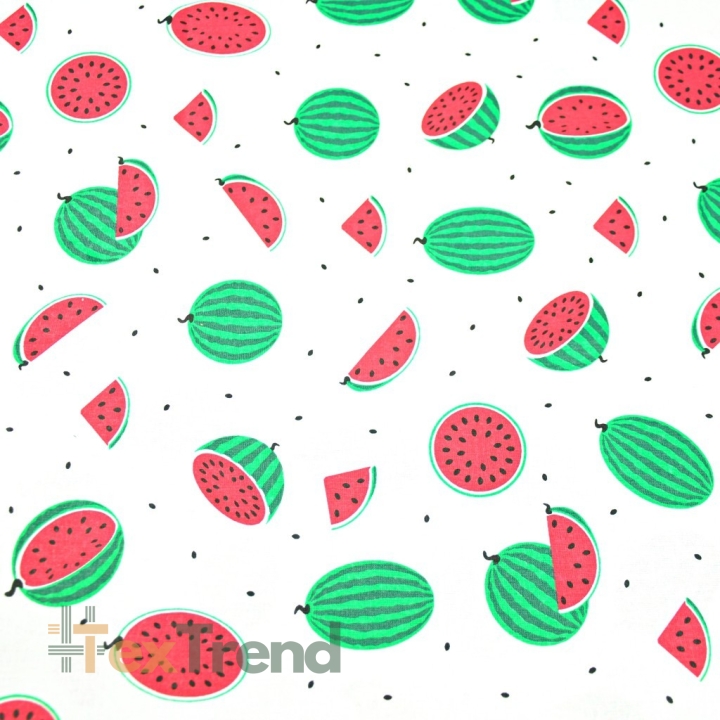Baumwolle 100% kleine grüne Wassermelonen auf weißem Hintergrund  