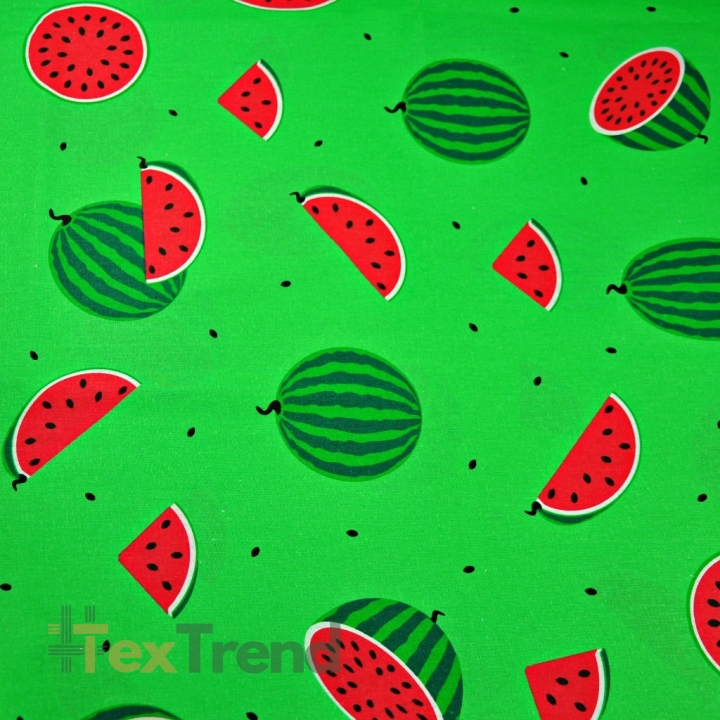 Baumwolle 100% Wassermelonen auf grünem Hintergrund  