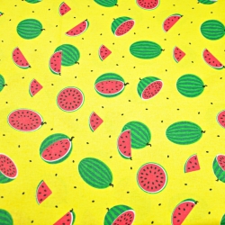 Baumwolle 100% kleine grüne Wassermelonen auf gelbem Hintergrund  