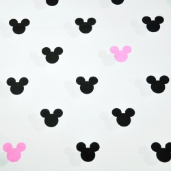 Baumwolle 100% MIKI schwarz-rosa auf weißem Hintergrund