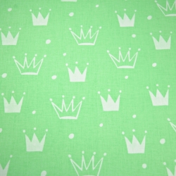 Baumwolle 100% Kronen mit weißen Punkten auf grünem Hintergrund  