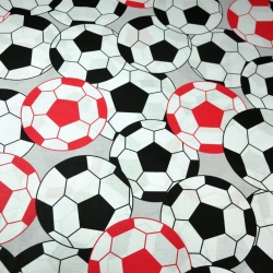 Baumwolle 100% 3D Bälle schwarz-rot auf grauem Hintergrund.  