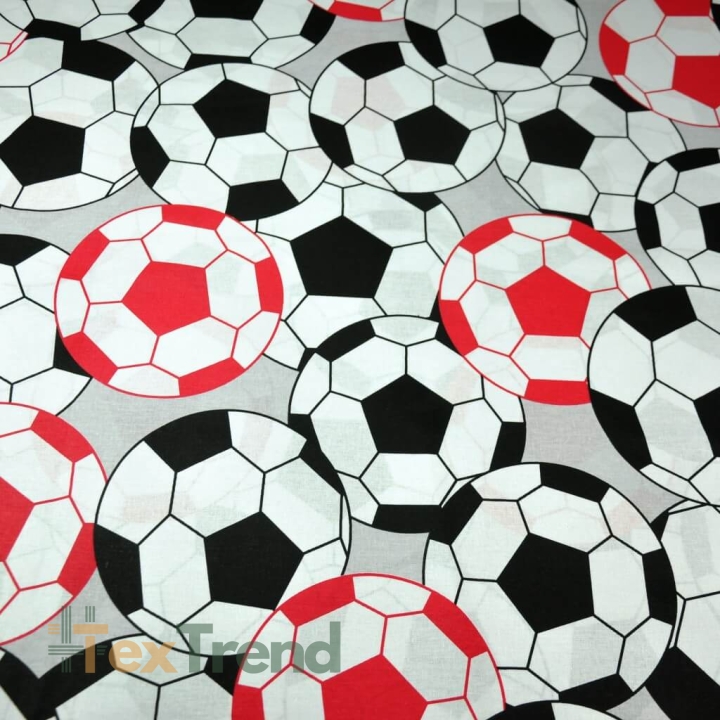 Baumwolle 100% 3D Bälle schwarz-rot auf grauem Hintergrund.  