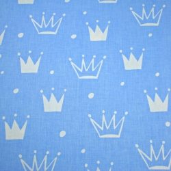 Baumwolle 100% Kronen mit weißen Punkten auf blauem Hintergrund  
