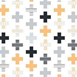 Baumwolle 100% gemusterte Pluszeichen grau-orange auf weißem Hintergrund  