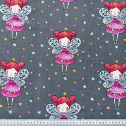 Baumwolle 100% Glöckchen mit Sternen auf grauem Hintergrund  