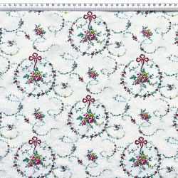 Baumwolle 100% Blumenkränze grün auf weißem Hintergrund  