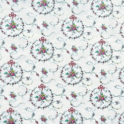 Baumwolle 100% Blumenkränze grün auf weißem Hintergrund  