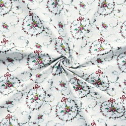 Baumwolle 100% Blumenkränze grün auf weißem Hintergrund  