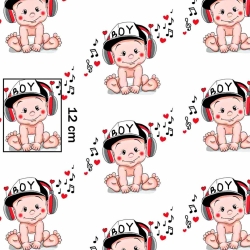 Baumwolle 100% Babys mit Kopfhörern auf weißem Hintergrund  