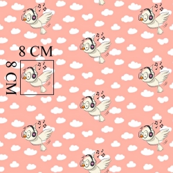 Baumwolle 100% Vögel mit Kopfhörern auf aprikosenfarbenem Hintergrund  