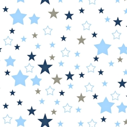 Baumwolle 100% Sternenbild blau-dunkelblau-grau auf weißem Hintergrund  