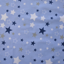 Baumwolle 100% Sternenbild weiß-dunkelblau-grau auf blauem Hintergrund  