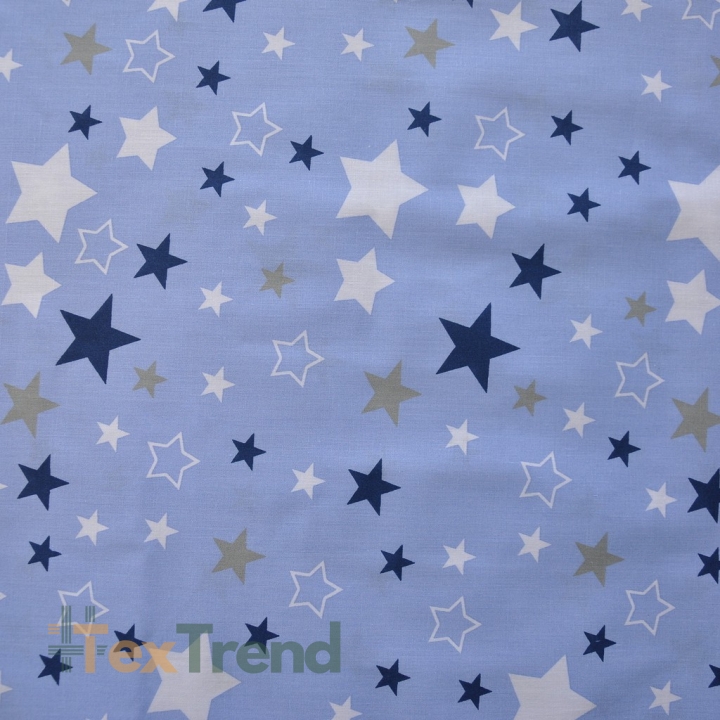 Baumwolle 100% Sternenbild weiß-dunkelblau-grau auf blauem Hintergrund  