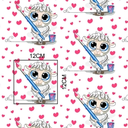 Baumwolle 100% Schafe mit Pinsel auf weißem Hintergrund mit Herzen  