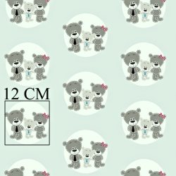 Baumwolle 100% Bärenfamilie in Kreisen auf hellmintfarbenem Hintergrund  