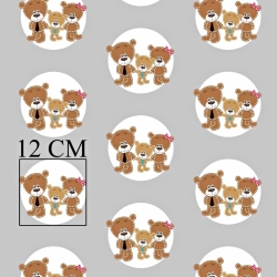 Baumwolle 100% Bärenfamilie in Kreisen auf grauem Hintergrund  