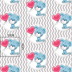 Baumwolle 100% Hunde mit Ballon auf grau gestreiftem Hintergrund  