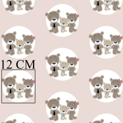 Baumwolle 100% Bärenfamilie in Kreisen auf beigem Hintergrund  