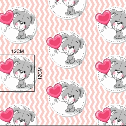 Baumwolle 100% Hunde mit Ballon auf rosa gestreiftem Hintergrund  