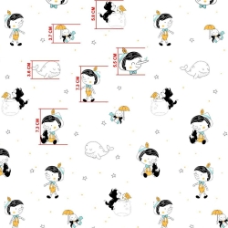 Baumwolle 100% Pinocchio mint-gelb auf weißem Hintergrund  