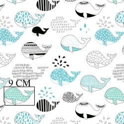 Baumwolle 100% Wale mit Mustern in schwarz-türkis auf weißem Hintergrund  