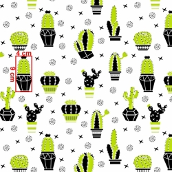 Baumwolle 100% Kakteen grün-schwarz auf weißem Hintergrund  