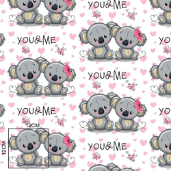 Baumwolle 100% Koala-Bären mit rosa Herzen auf weißem Hintergrund  