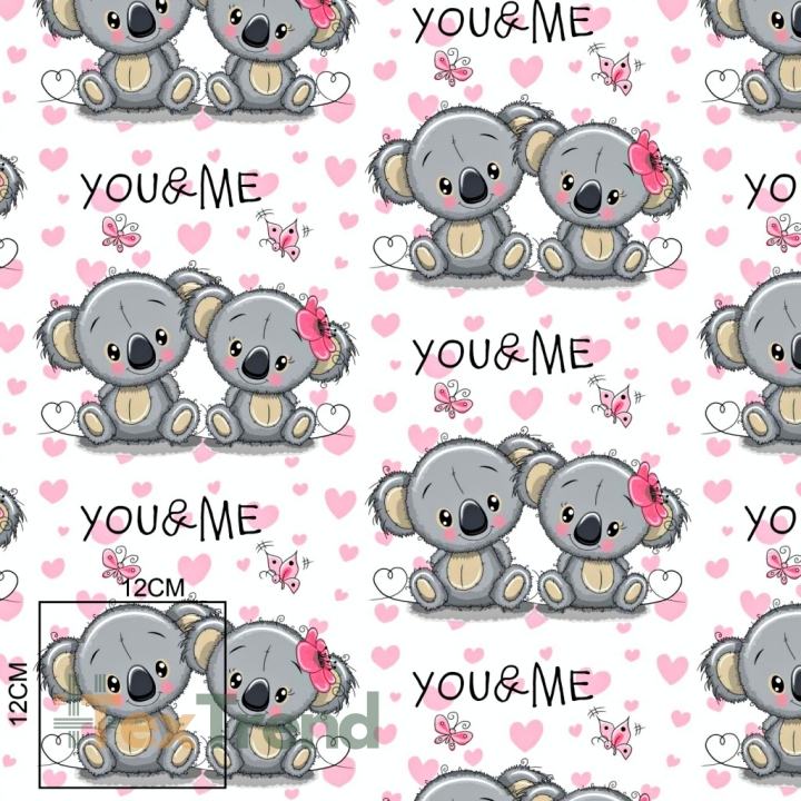 Baumwolle 100% Koala-Bären mit rosa Herzen auf weißem Hintergrund  