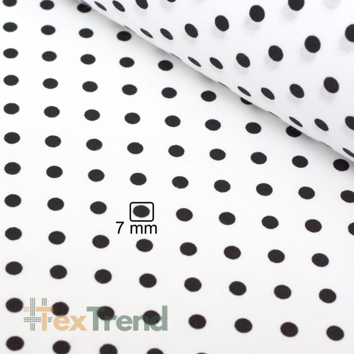 Baumwolle 100% Punkte 7mm schwarz auf weißem Hintergrund  