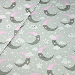 Baumwolle 100% größere grau-rosa Monde auf grauem Hintergrund  