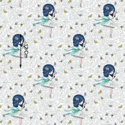 Baumwolle 100% Ballerina Beeren mit Schmetterlingen auf weißem Hintergrund  