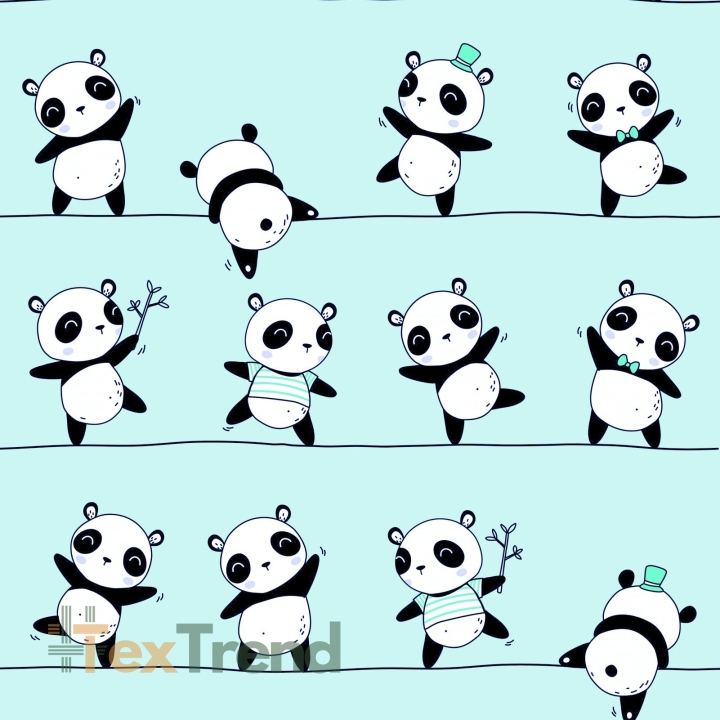 Baumwolle 100% tanzende Pandas auf mintgrünem Hintergrund  