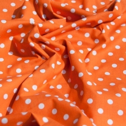 Baumwolle 100% Punkte 7mm weiß auf orangefarbenem Hintergrund  