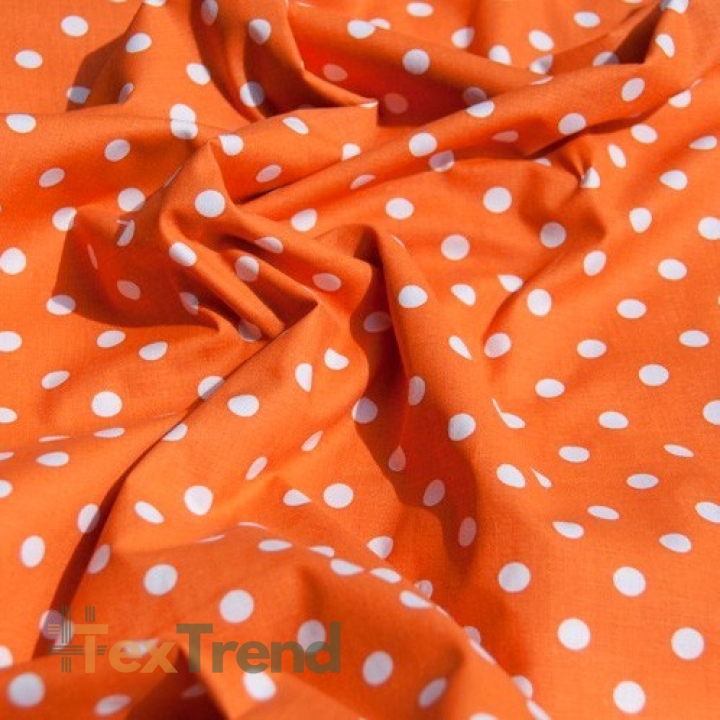Baumwolle 100% Punkte 7mm weiß auf orangefarbenem Hintergrund  