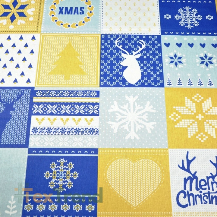 Baumwolle 100% Weihnachtsmuster Patchwork blau-beige  