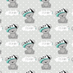 Baumwolle 100% Bären BOY mit weißen Punkten auf grauem Hintergrund  