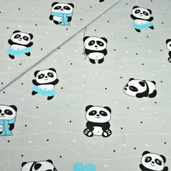 Baumwolle 100% Pandas mit blauem Hintergrund auf grauem Hintergrund  