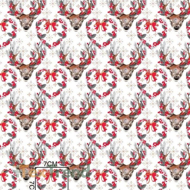 Baumwolle 100% Weihnachtsmuster graue Rentiere auf weißem Hintergrund  