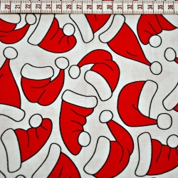 Baumwolle 100% Weihnachtsmuster rote Weihnachtsmützen auf weißem Hintergrund  