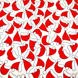 Baumwolle 100% Weihnachtsmuster rote Weihnachtsmützen auf weißem Hintergrund  