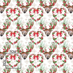 Baumwolle 100% Weihnachtsmuster grüne Rentiere auf weißem Hintergrund  