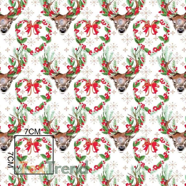 Baumwolle 100% Weihnachtsmuster grüne Rentiere auf weißem Hintergrund  