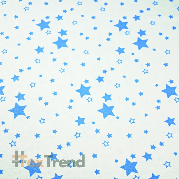 Baumwolle 100% kleine Galaxie blau auf weißem Hintergrund
