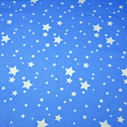 Baumwolle 100% Galaxie klein weiß auf blauem Hintergrund  