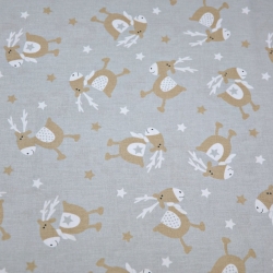 Baumwolle 100% Weihnachtsmuster beige Rentiere auf grauem Hintergrund  