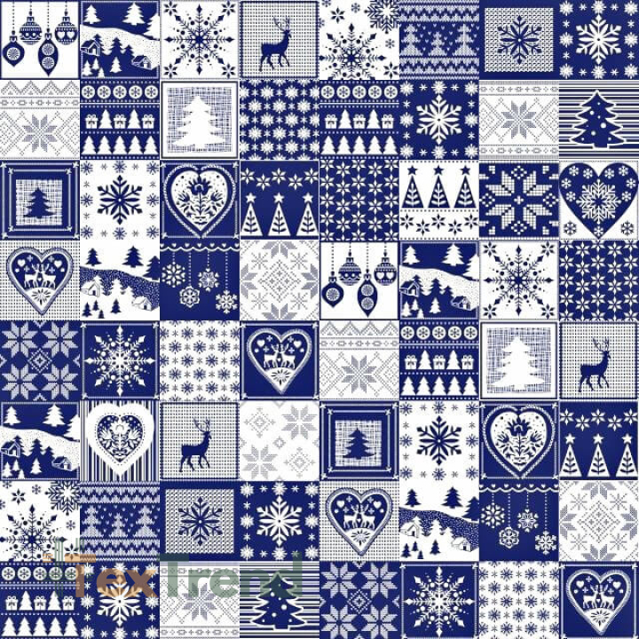 Baumwolle 100% Weihnachtsmuster Patchwork klein weiß-dunkelblau  