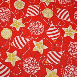 Baumwolle 100% Weihnachtsmuster goldene glänzende Kugeln auf rotem Hintergrund  